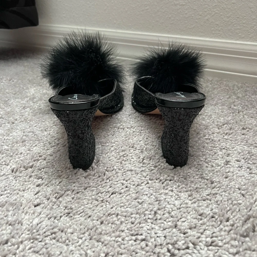 EUC Sam Edelman Black Pom-Pom Sequin Heels - Picture 5 of 10
